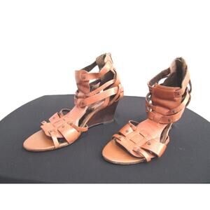 Santana Ginseng Eton Brown Leather Gladiator Wedge High Heels Sandals Women 9M